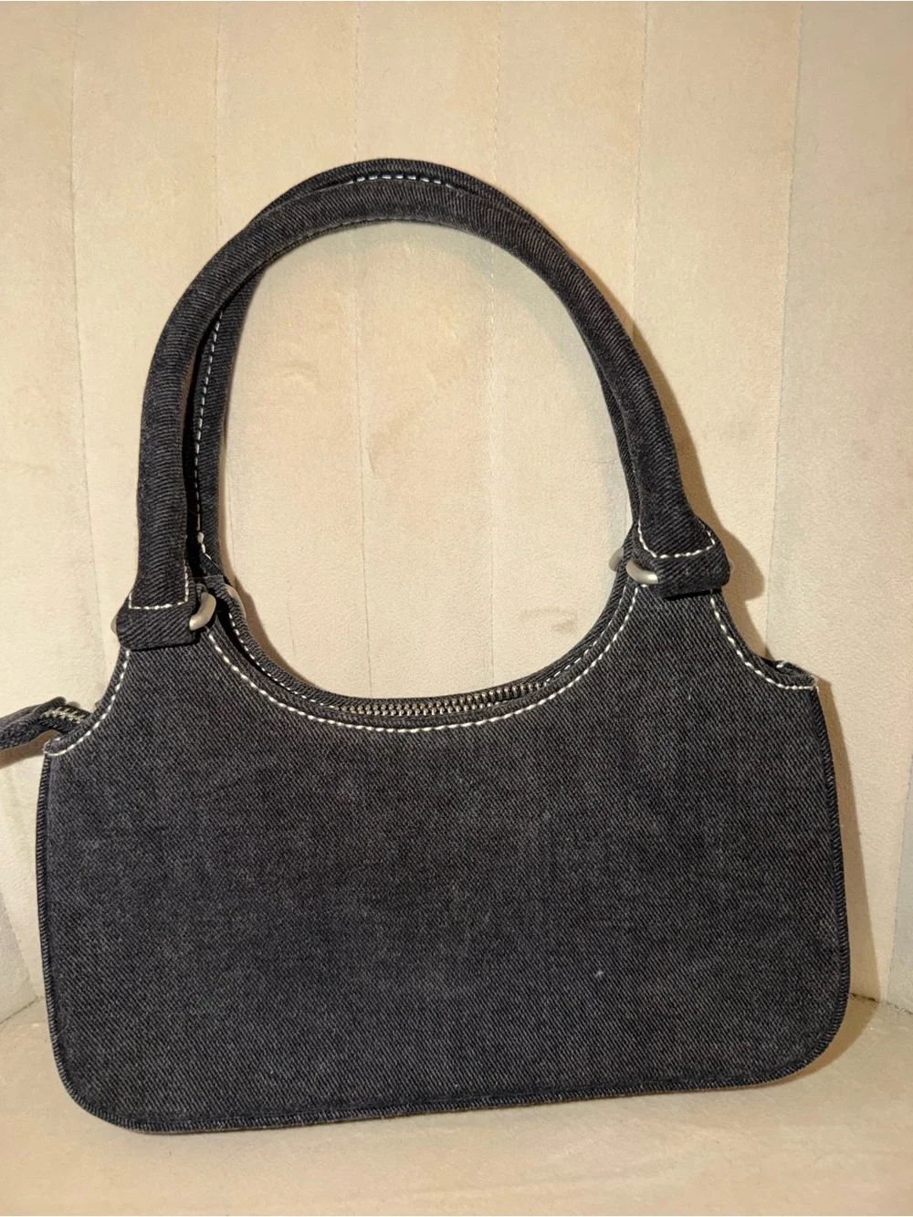 Brandy Melville Black Denim Shoulder Bag with Dual Front Pockets